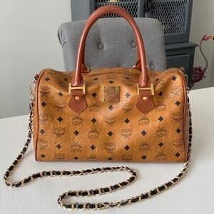 MCM Munchen West Germany Visetos Boston Vintage Leather Satchel Bag